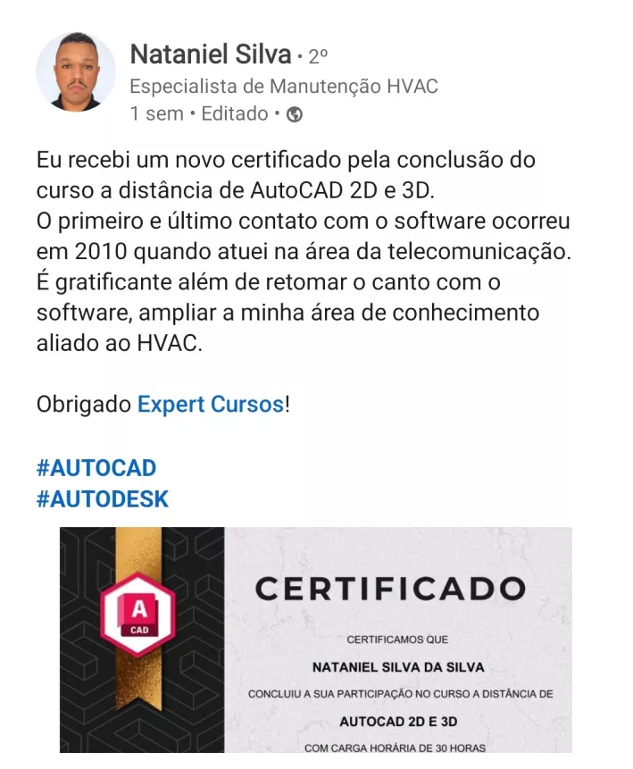 Depoimento de aluno que fez o curso de AutoCAD e se tornou um Mestre do Autocad