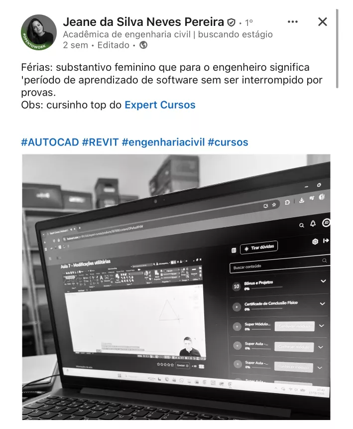 Depoimento de aluno que fez o curso de AutoCAD e se tornou um Mestre do Autocad